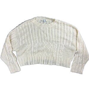 She + Sky Womens Open Knit Ivory White Sweater Womens Large